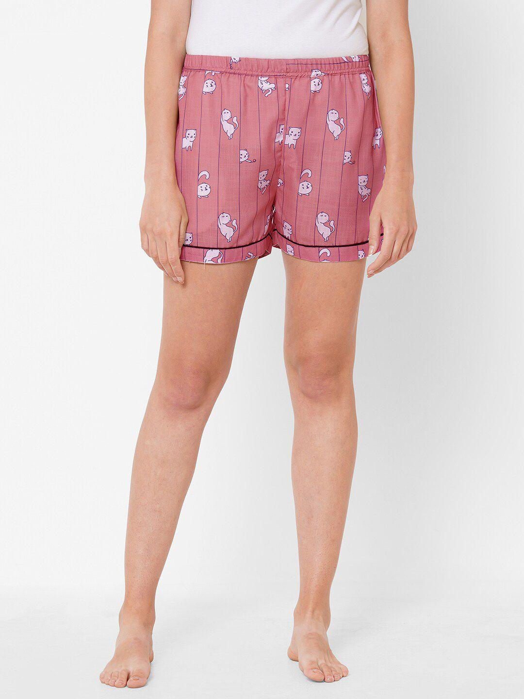fashionrack-women-pink-&-white-cotton-printed-lounge-shorts