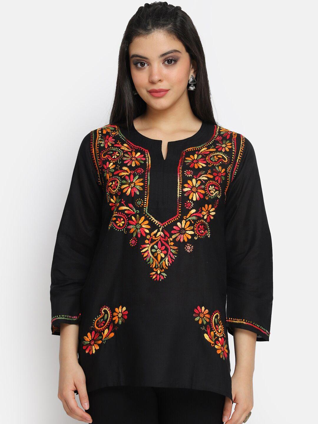 paramount-chikan-black-&-red-ethnic-motifs-embroidered-chikankari-chikankari-kurti