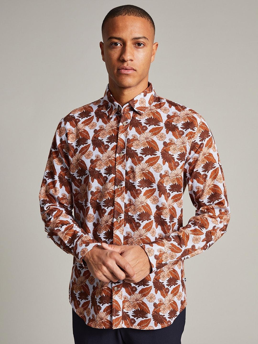 matinique-men-brown-floral-printed-casual-shirt