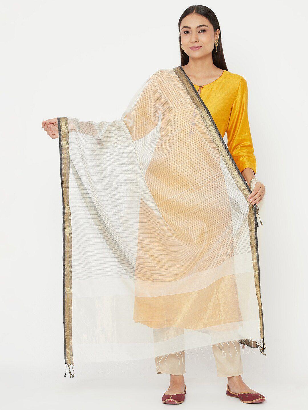 fabindia-women-off-white-&-gold-toned-striped-cotton-silk-dupatta