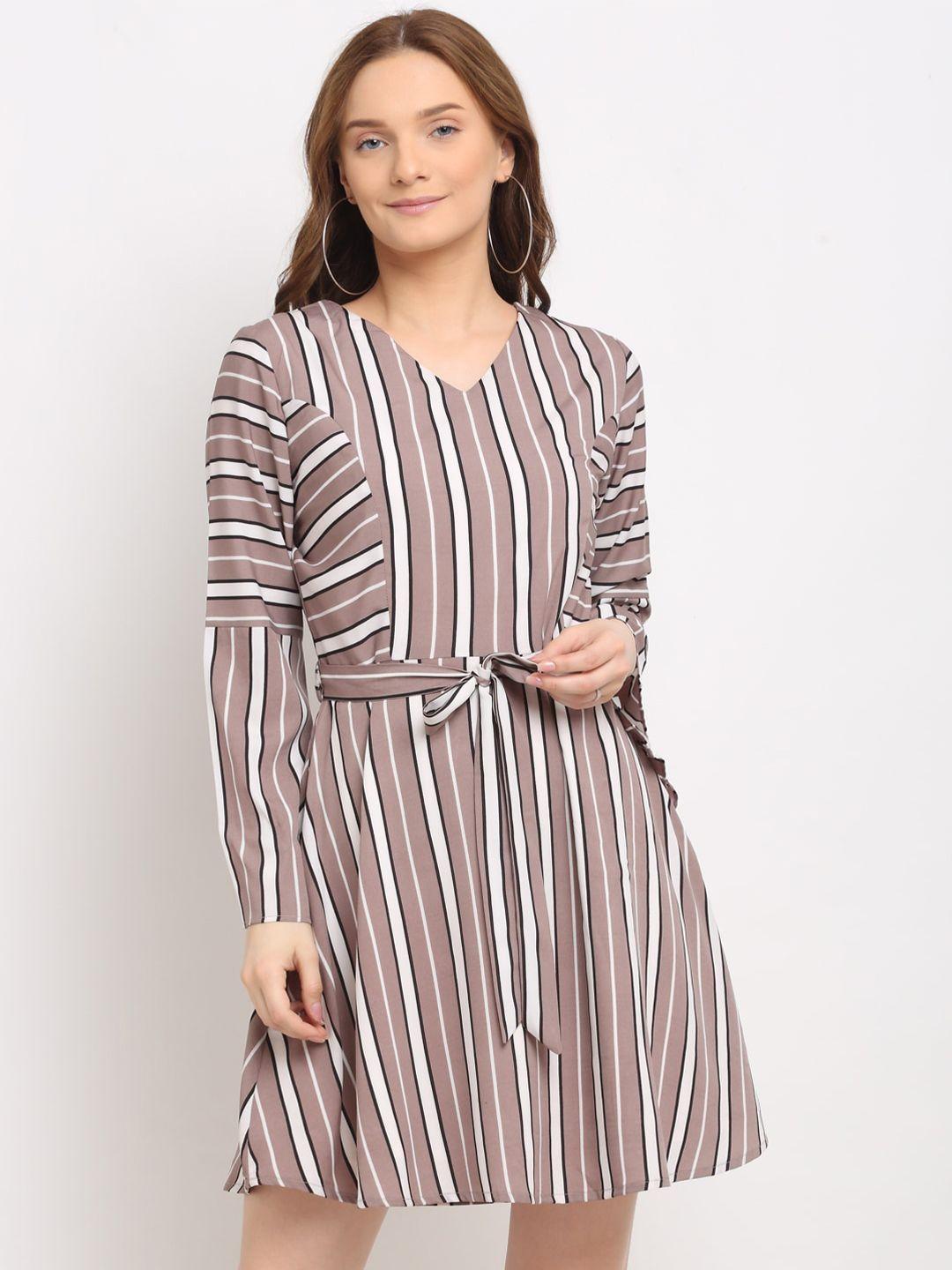 la-zoire-coffee-brown-&-white-striped-crepe-dress