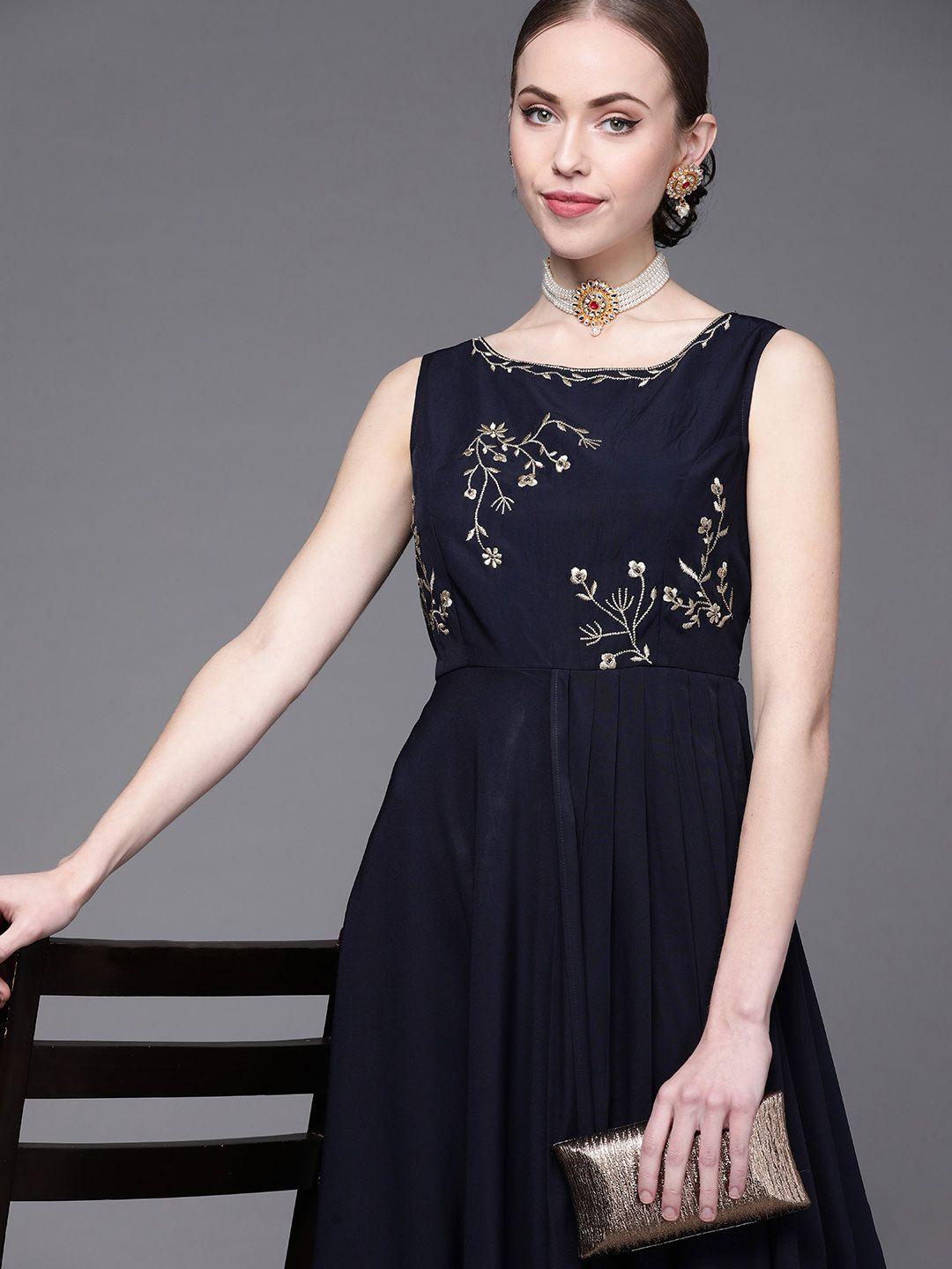 inddus-navy-blue-floral-embroidered-satin-maxi-dress