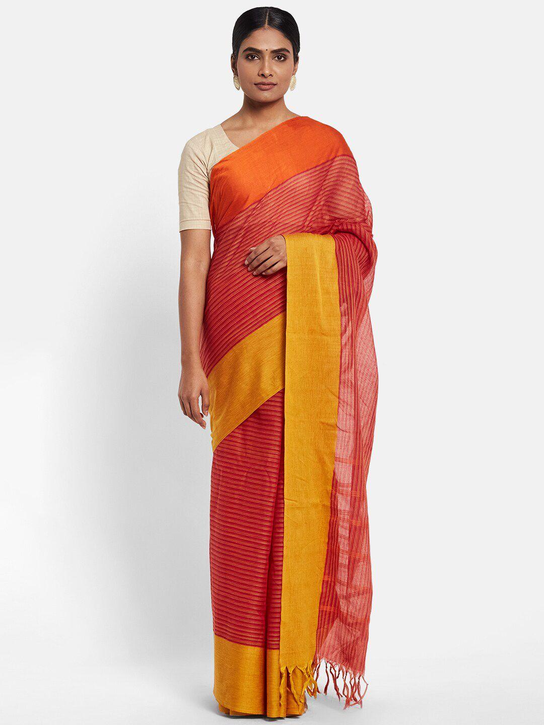 fabindia-pink-&-yellow-abstract-woven-design-pure-cotton-saree