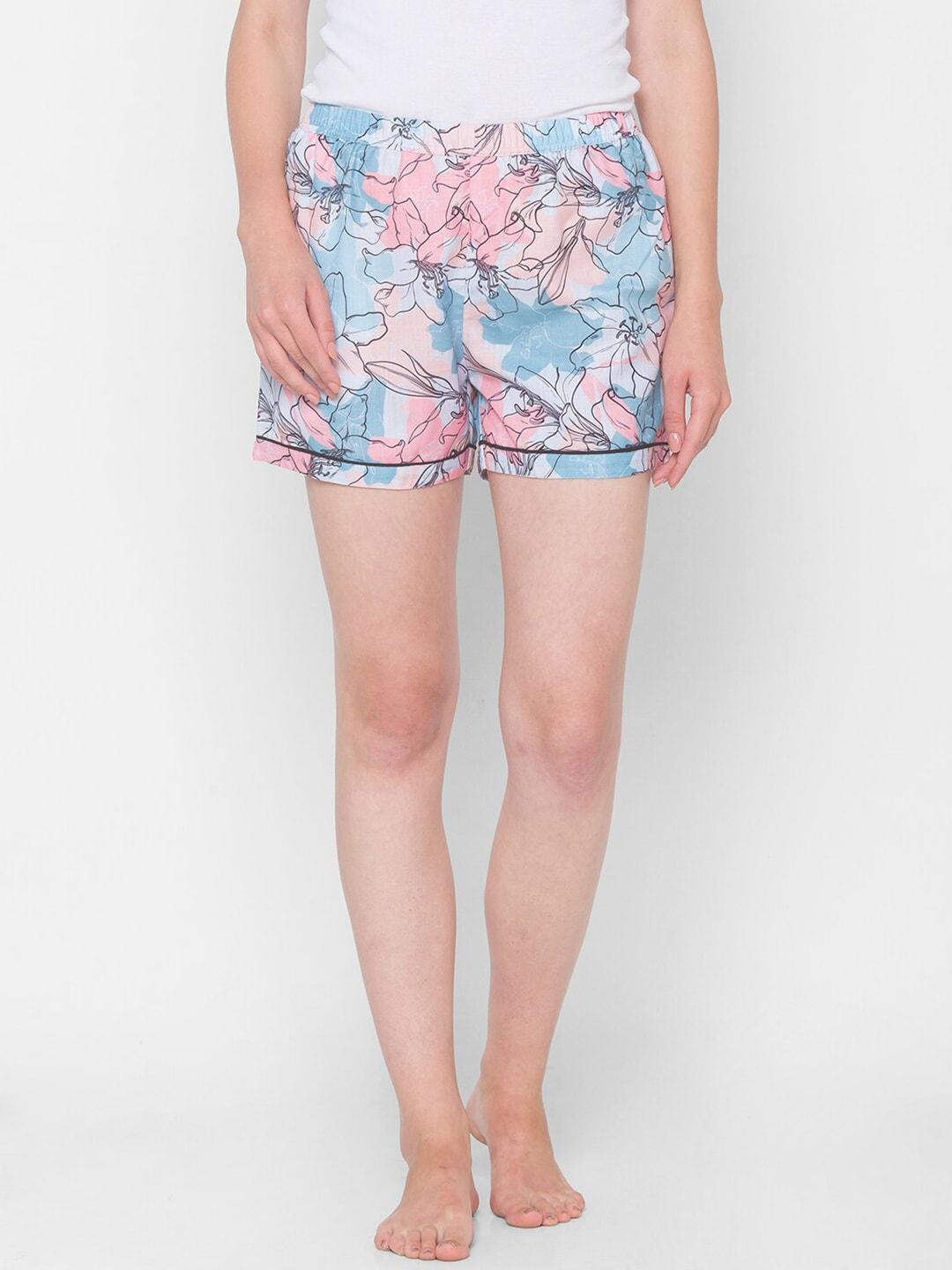 noira-women-blue-&-pink-floral-printed-lounge-shorts