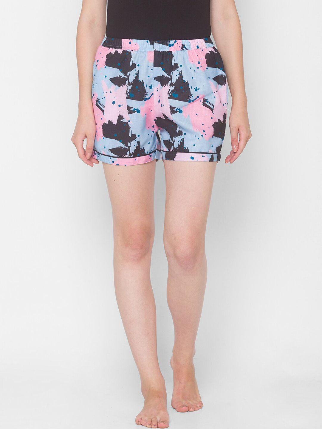 noira-women-blue-&-pink-abstract-printed-lounge-shorts