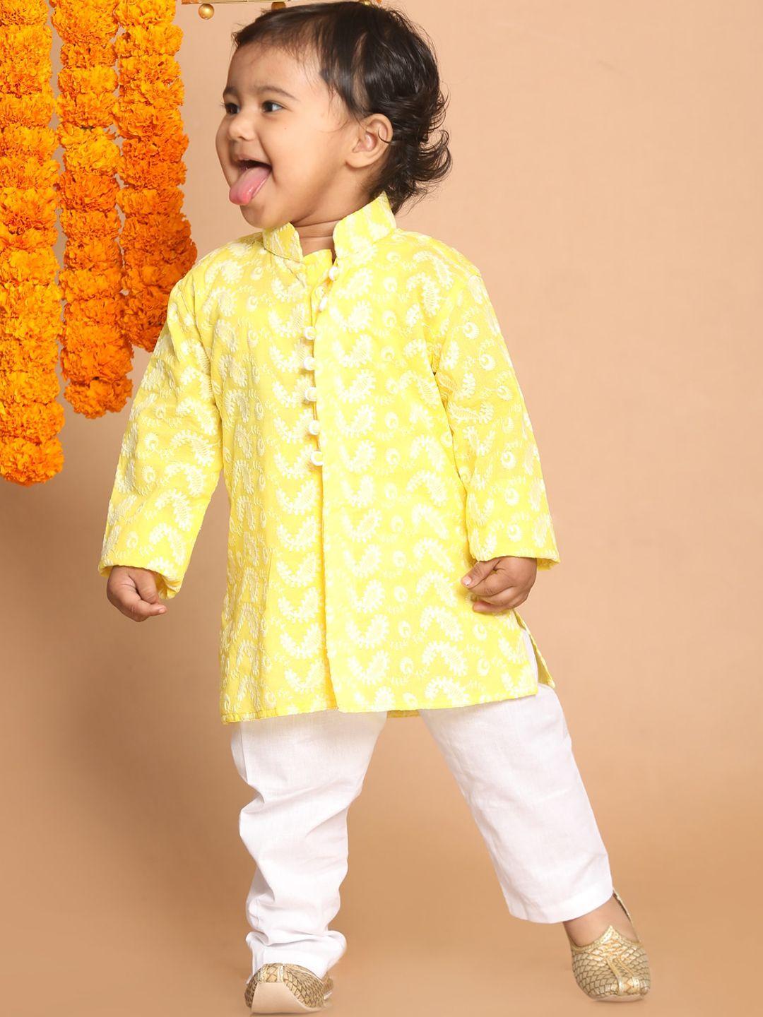 vastramay-sishu-boys-mustard-yellow-and-white-pure-cotton-chikankari-kurta-pyjama-set