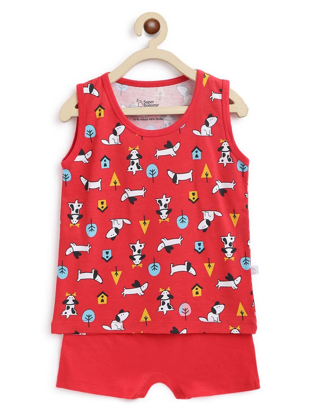 superbottoms-unisex-kids-red-printed-sustainable-t-shirt-with-shorts