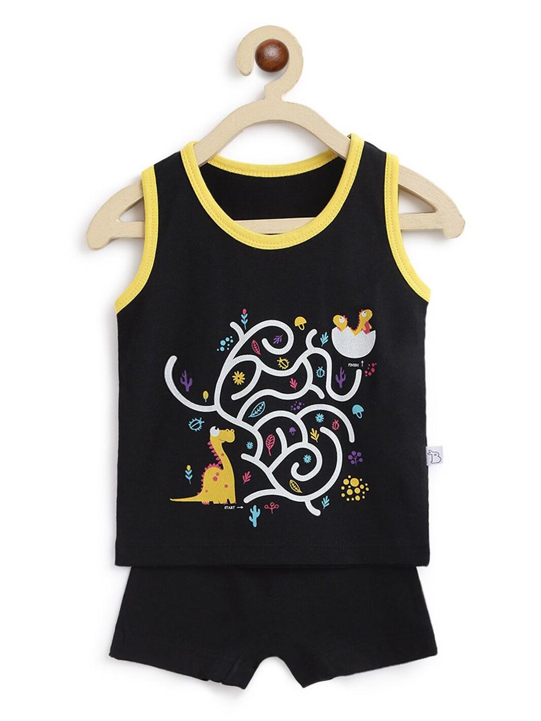 superbottoms-unisex-kids-black-&-yellow-printed-sustainable-t-shirt-with-shorts