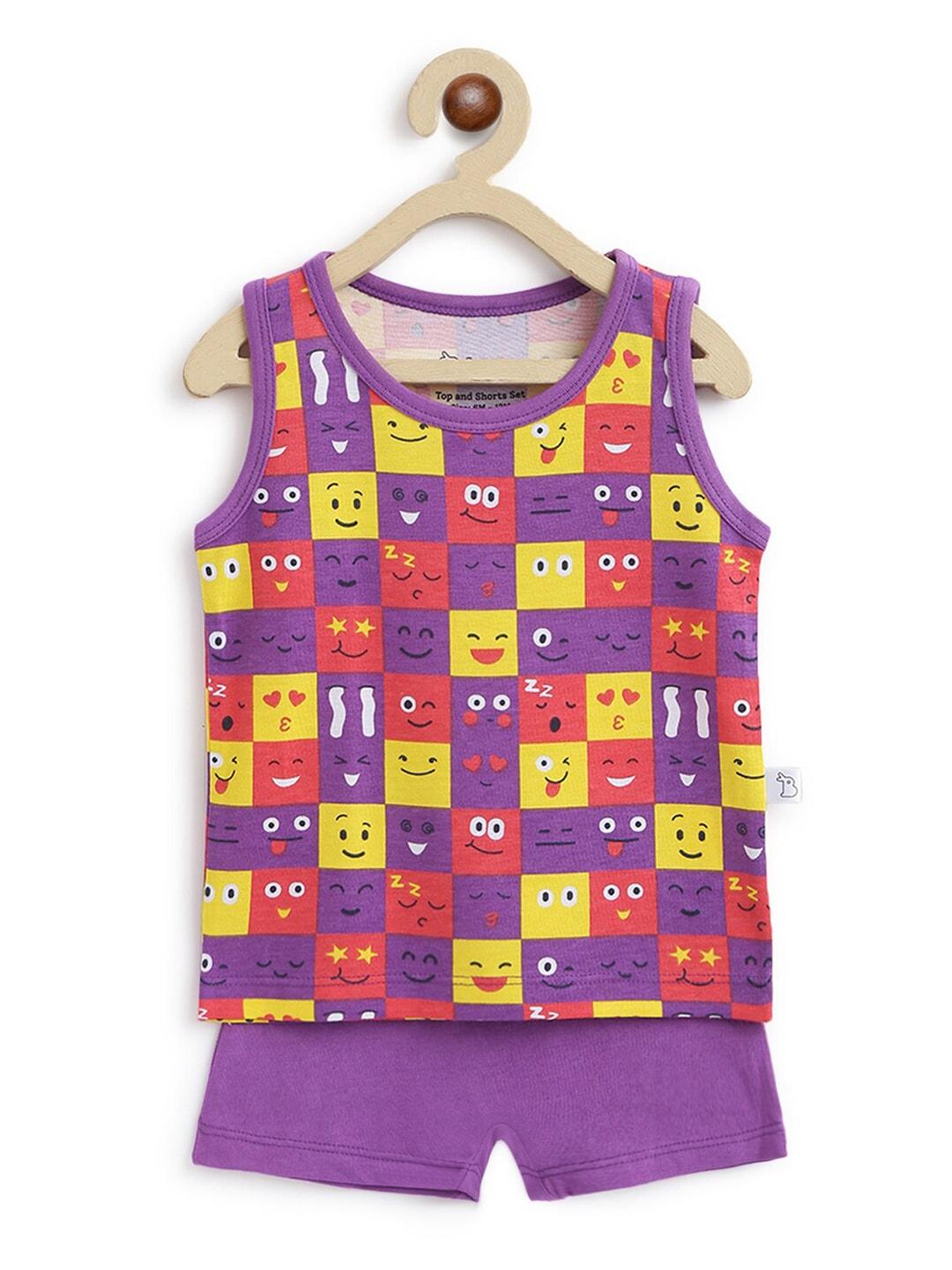 superbottoms-unisex-kids-purple-&-red-printed-t-shirt-with-shorts