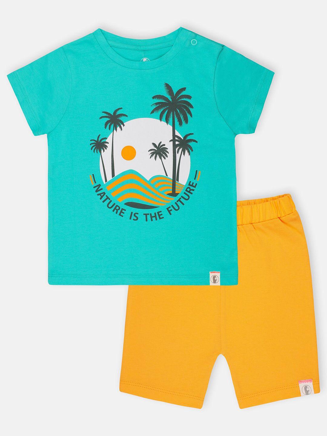 babysafe-boys-teal-blue-&-yellow-printed-pure-cotton-t-shirt-with-shorts