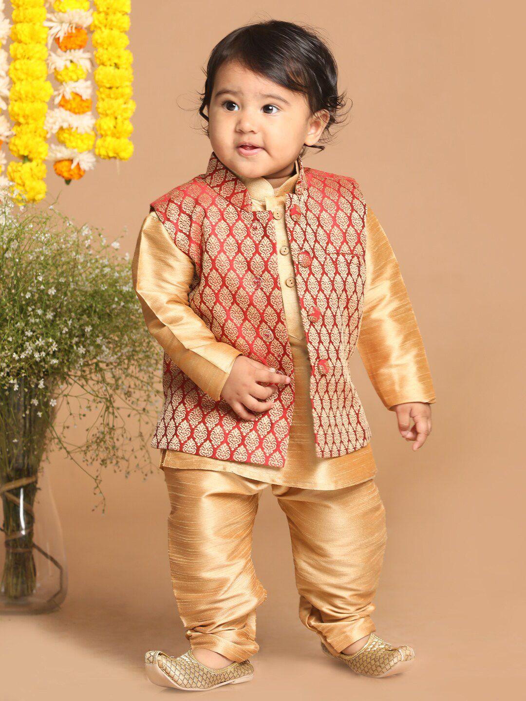 vastramay-sishu-boys-gold-toned-&-maroon-woven-design-nehru-jackets