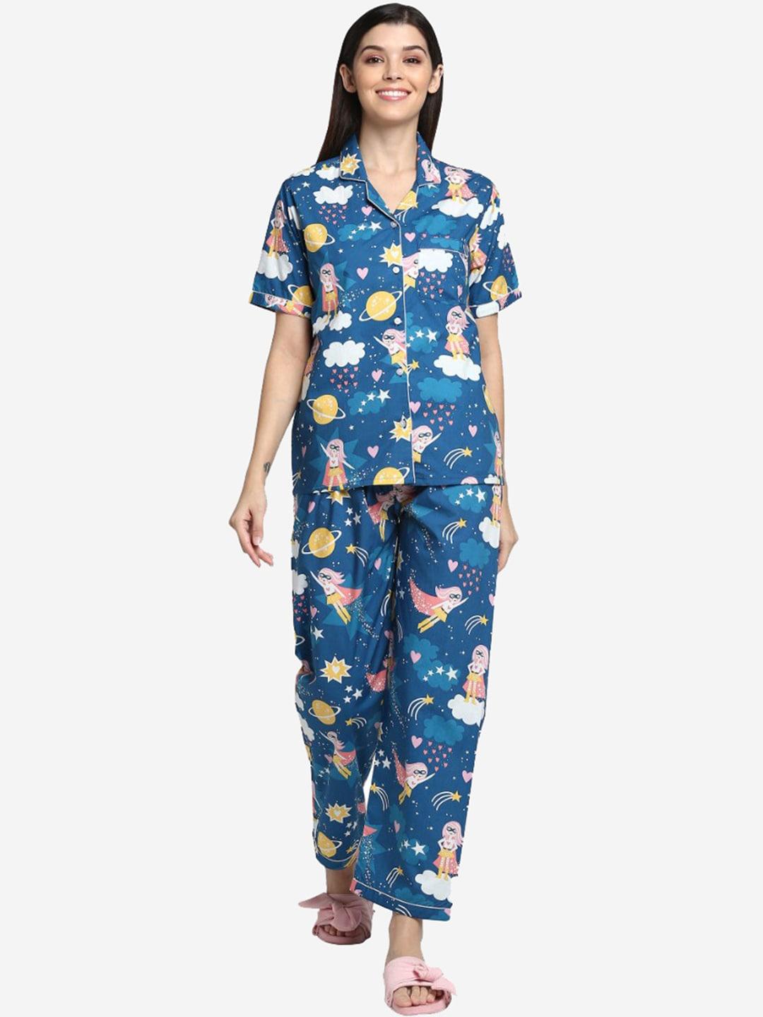 shopbloom-women-blue-&-white-printed-night-suit