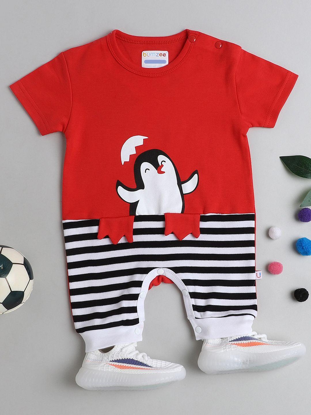 bumzee-infant-boys-red-&-black-printed-pure-cotton-rompers