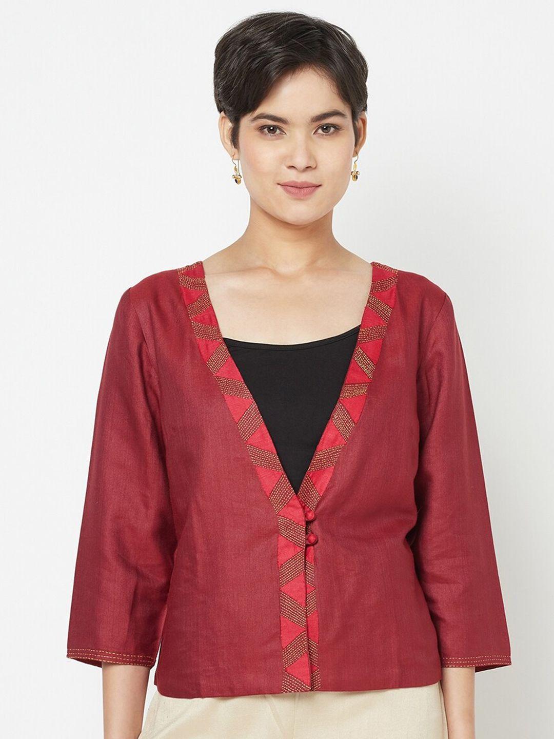 fabindia-women-red-embroidered-crop-shrug
