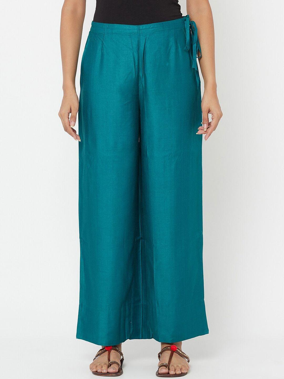 fabindia-women-teal-green-pleated-parallel-trousers