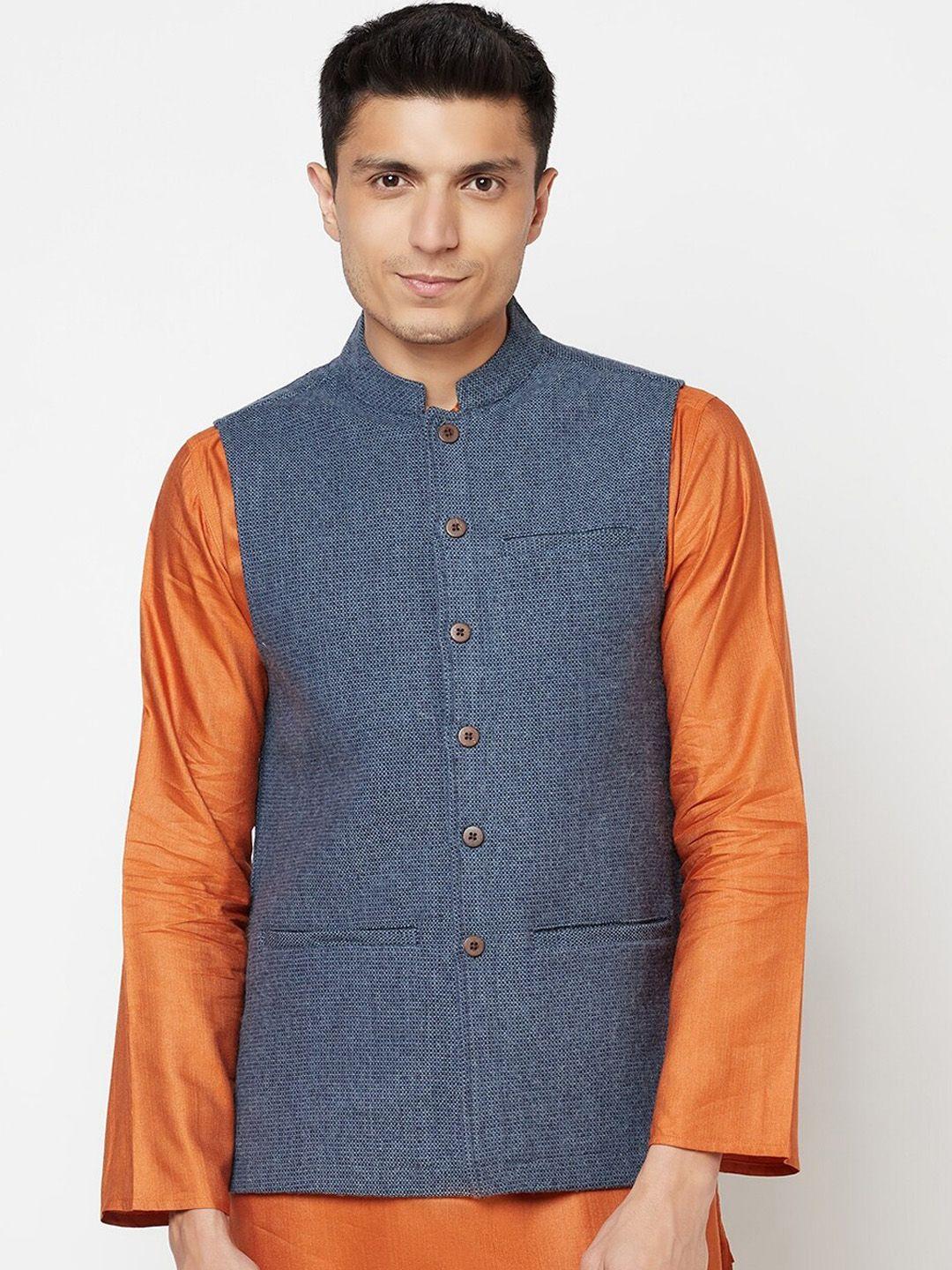 fabindia-men-blue-wool-tweed-nehru-jacket
