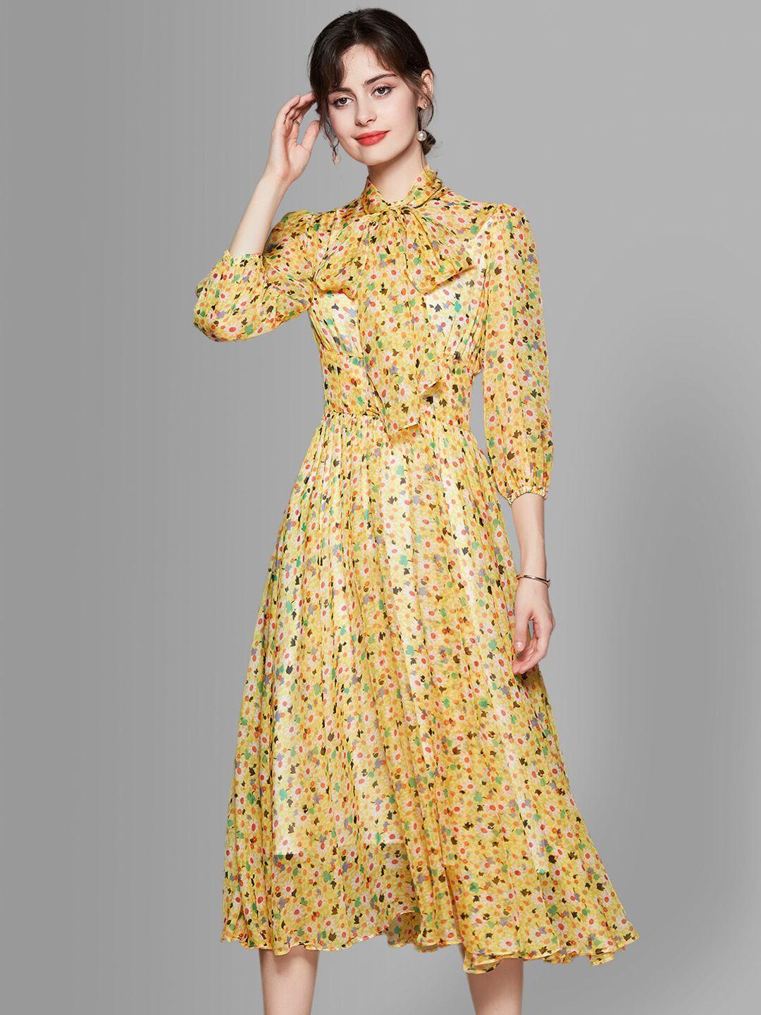 jc-collection-women-yellow-&-red-floral-tie-up-neck-midi-dress