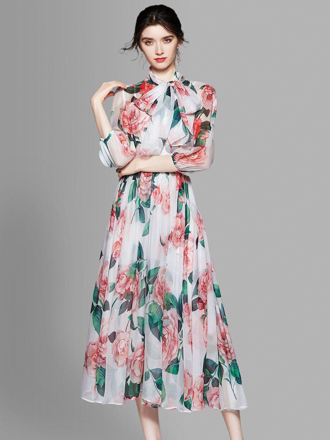 jc-collection-white-&-pink-floral-tie-up-neck-midi-dress