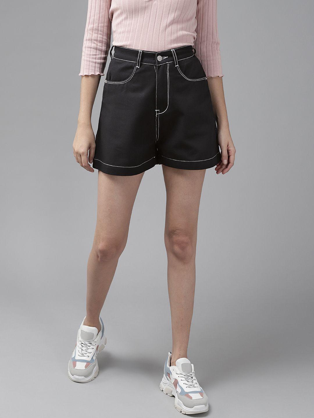 kassually-women-black-high-rise-outdoor-denim-shorts