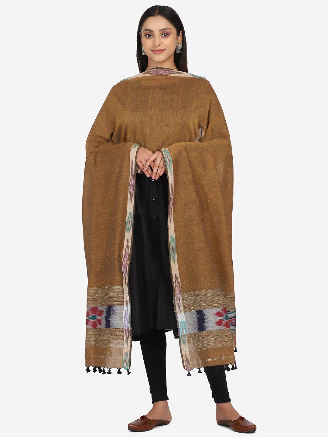 the-weave-traveller-brown-&-black-ethnic-motifs-woven-design-pure-cotton-dupatta