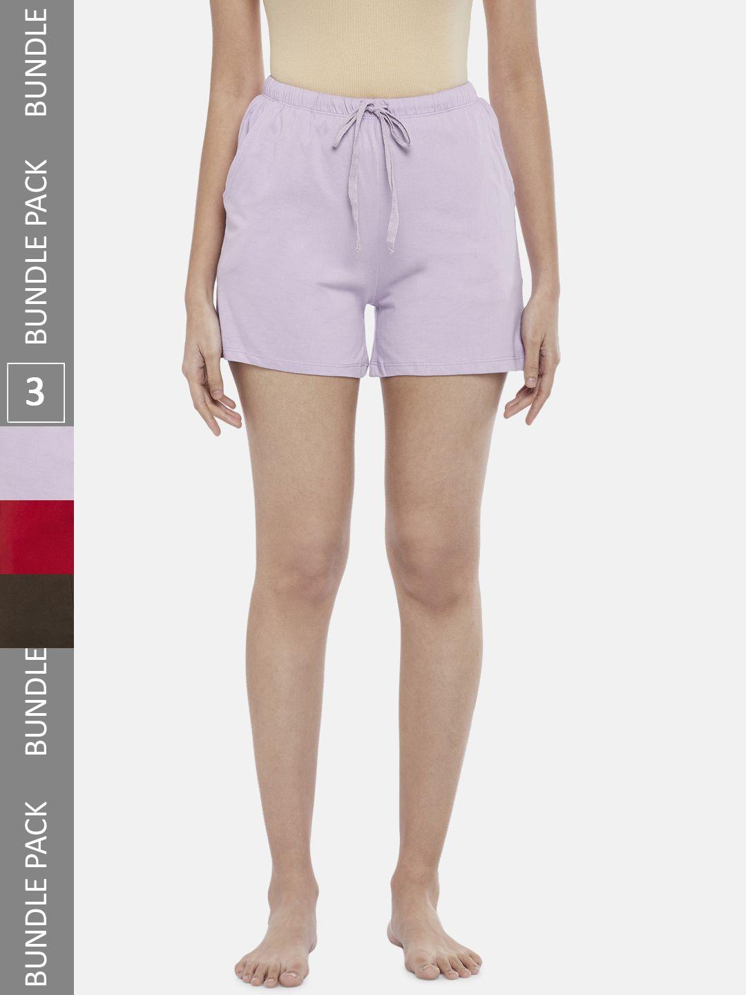 dreamz-by-pantaloons-women-brown-&-lavender-lounge-shorts