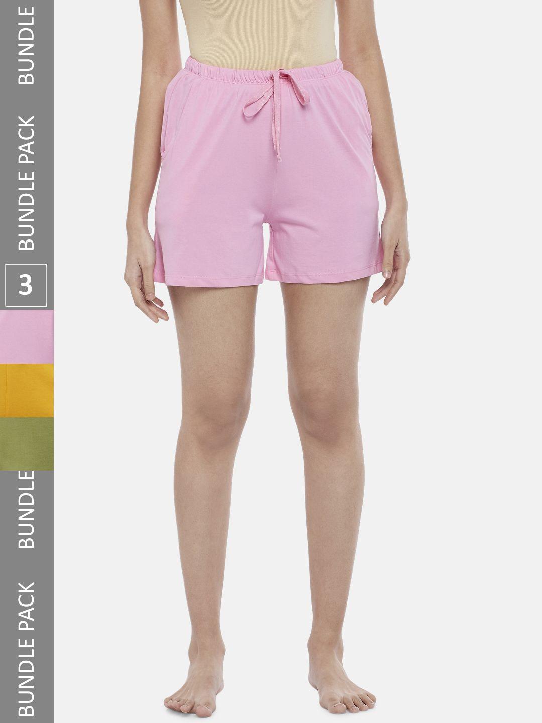 dreamz-by-pantaloons-women-green-&-pink-3-lounge-shorts