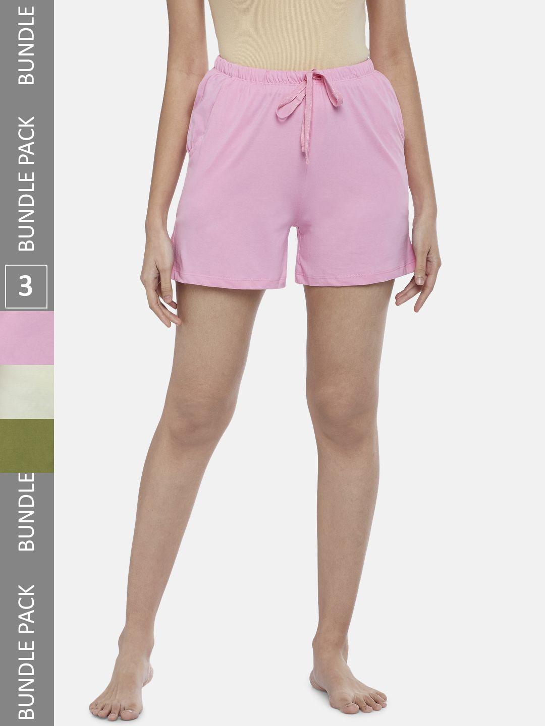 dreamz-by-pantaloons-women-set-of-3-green-&-pink-cotton-lounge-shorts
