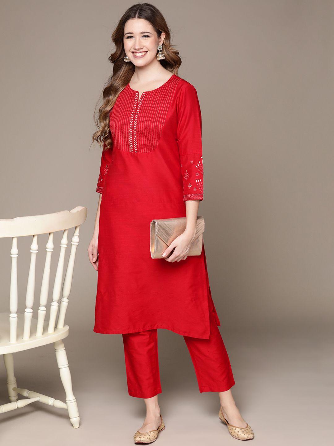 anubhutee-women-red-embroidered-kurta-with-trousers