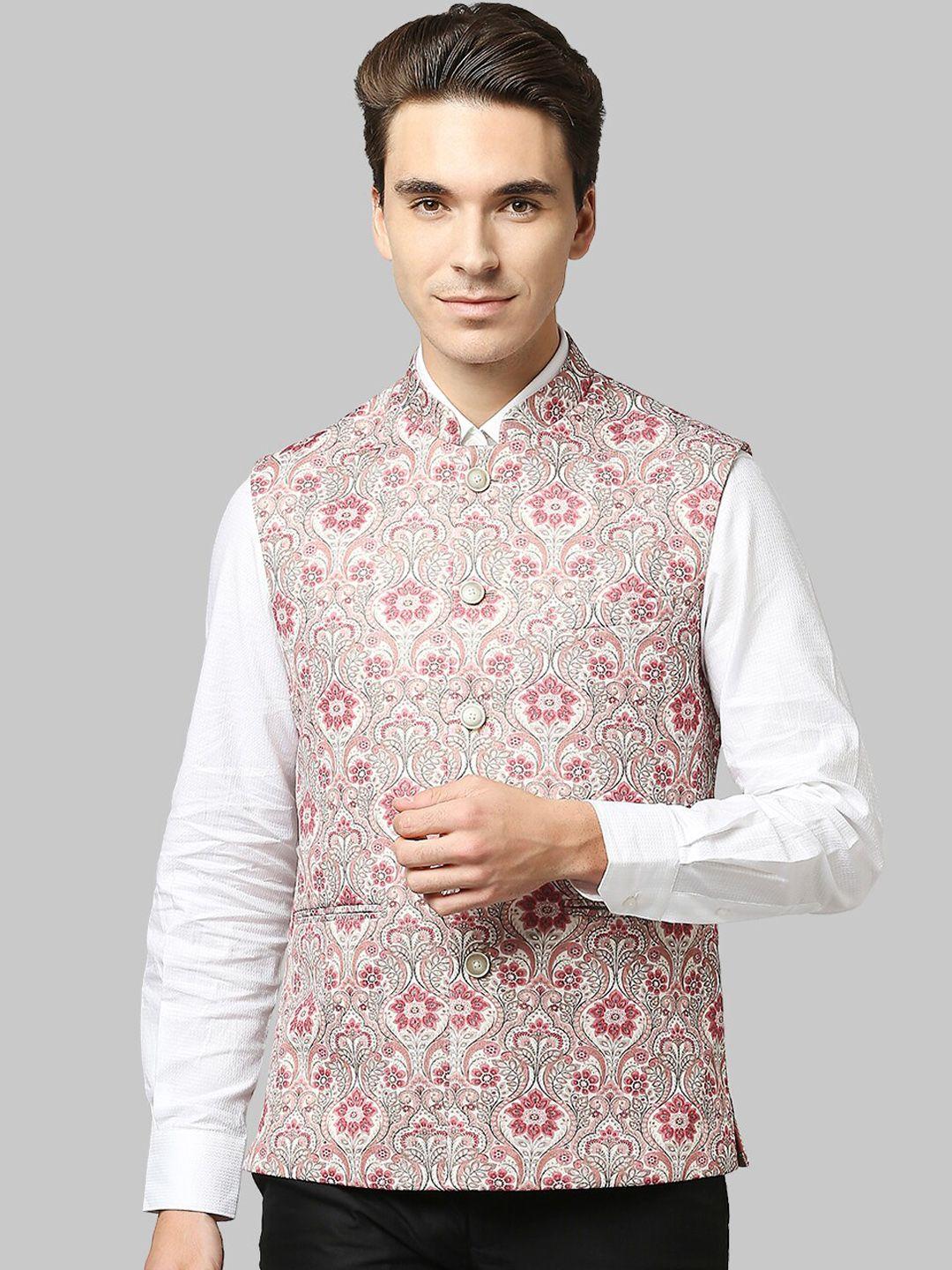 raymond-men-maroon-floral-print-nehru-jacket