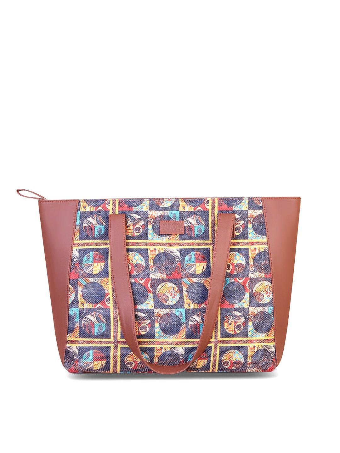 zouk-brown-printed-shopper-tote-bag