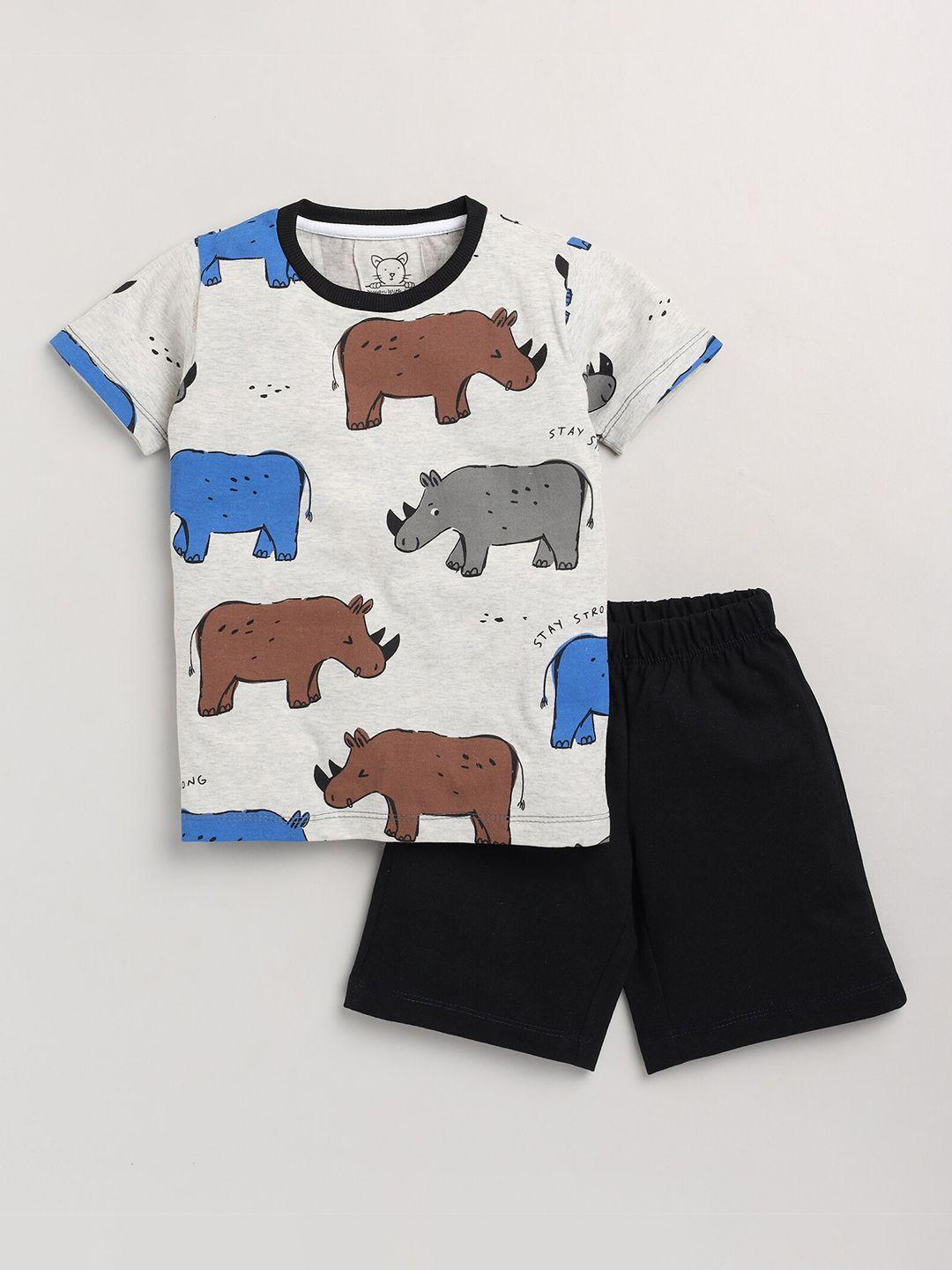 lazy-shark-boys-grey-&-black-printed-t-shirt-with-shorts