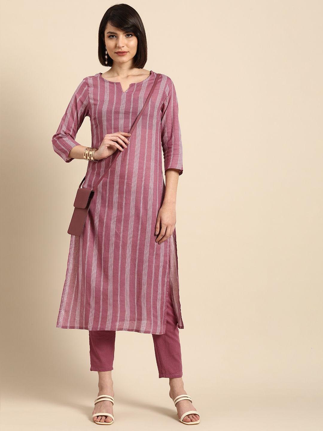 anouk-women-mauve-printed-pure-cotton-kurta-with-trousers