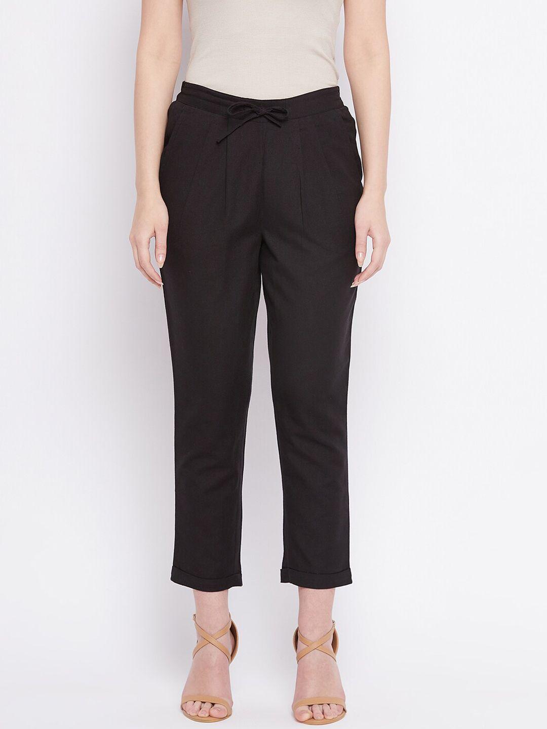 winered-women-black-regular-fit-pleated-trousers