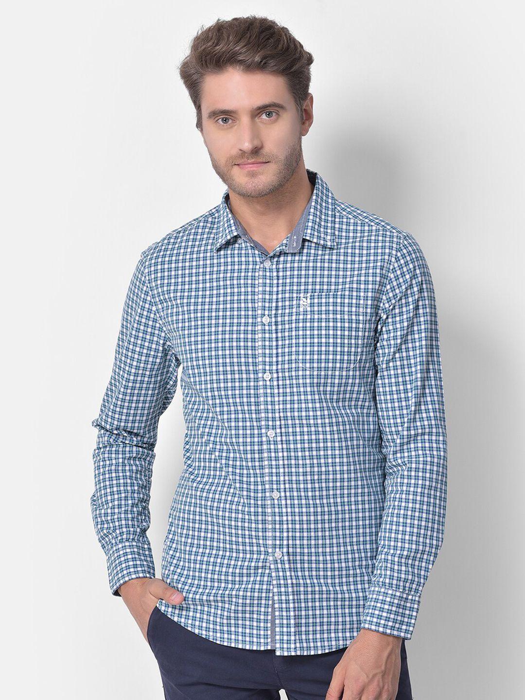 woodland-men-blue-grid-tattersall-checked-cotton-casual-shirt