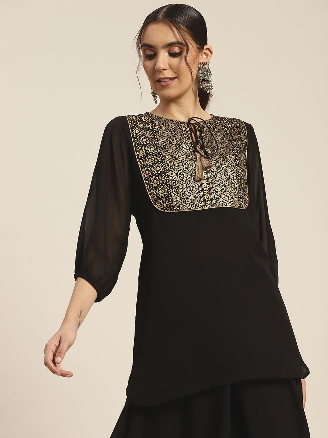 shae-by-sassafras-black-&-golden-ethnic-yoke-design-tunic