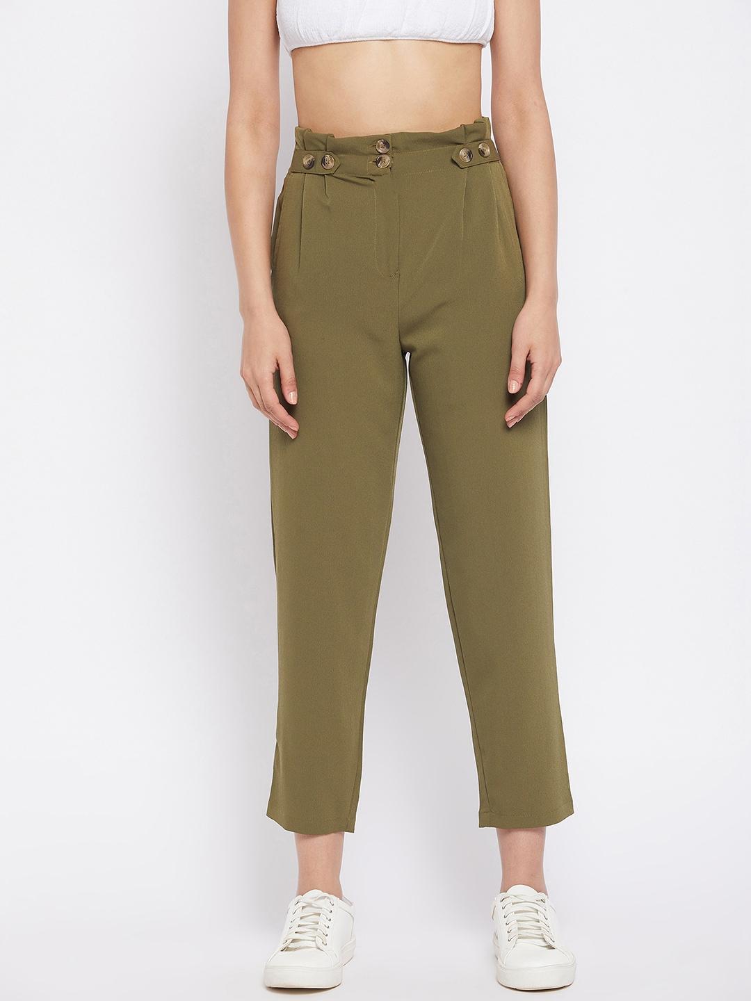 winered-women-olive-green-high-rise-easy-wash-pleated-trousers