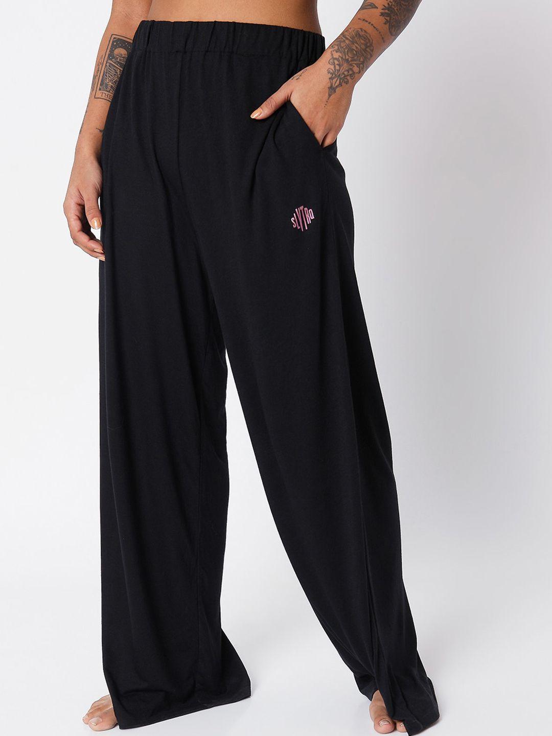 silvertraq-women-black-high-waist-modal-lounge-pants