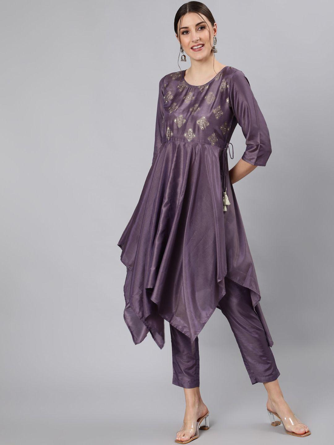 jaipur-kurti-women-purple-floral-yoke-design-empire-kurti-with-trousers