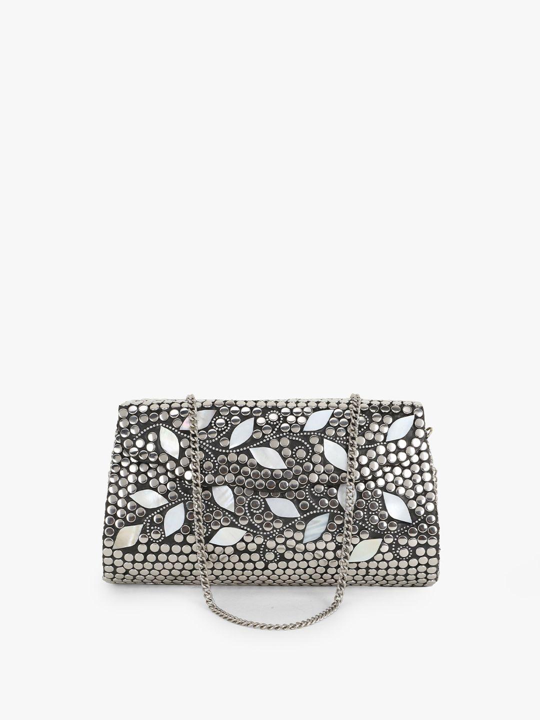 anekaant-silver-toned-embellished-purse-clutch