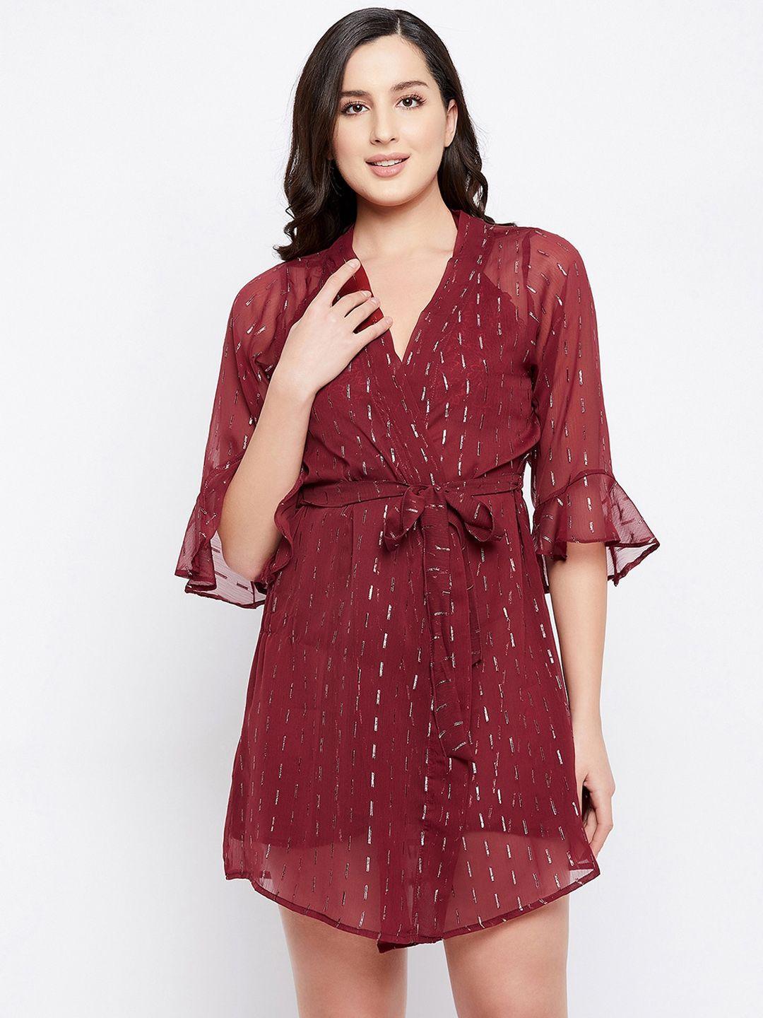 clovia-women-maroon-printed-sheer-robe