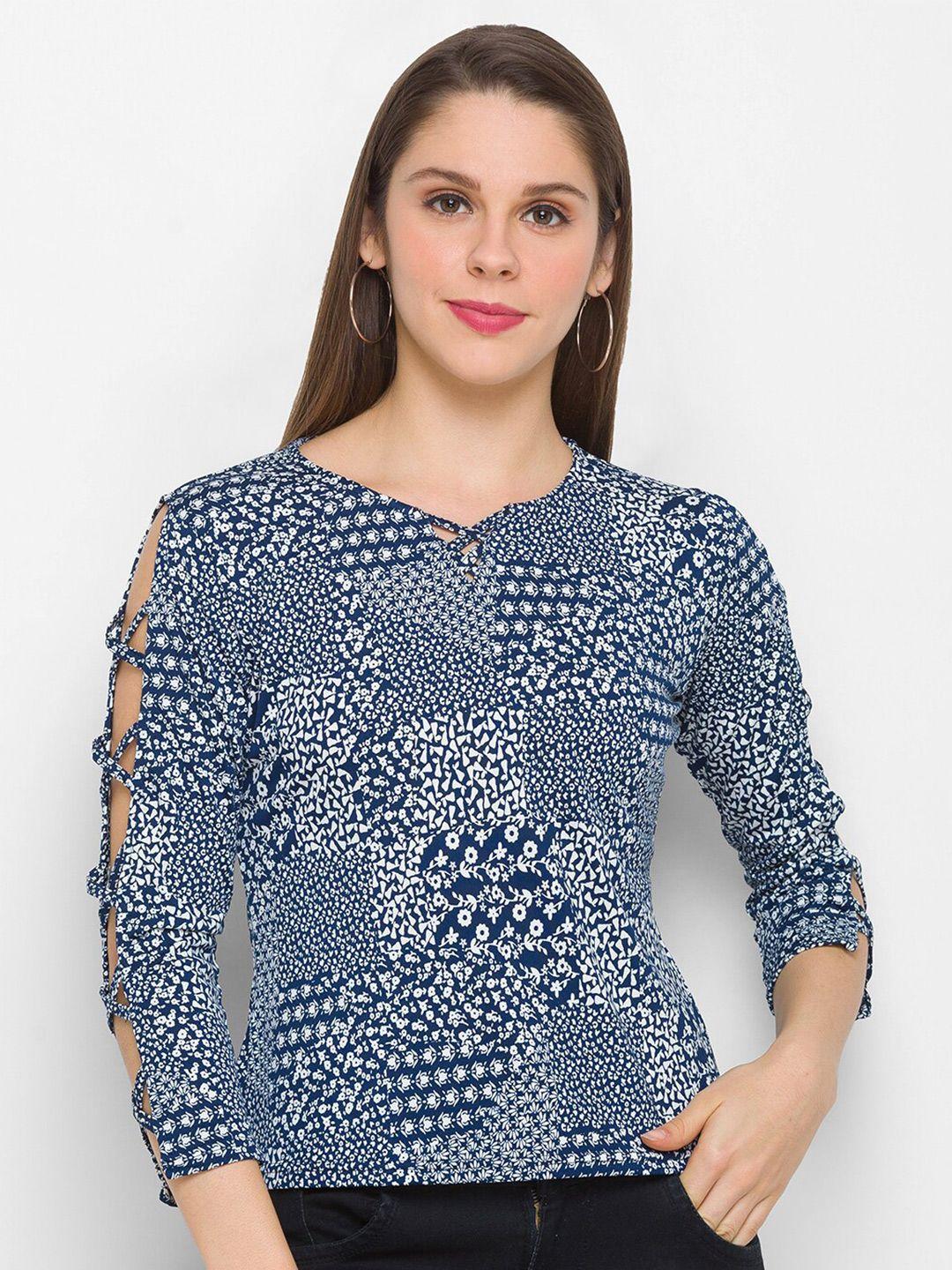 globus-navy-blue-&-white-ditsy-floral-print-top