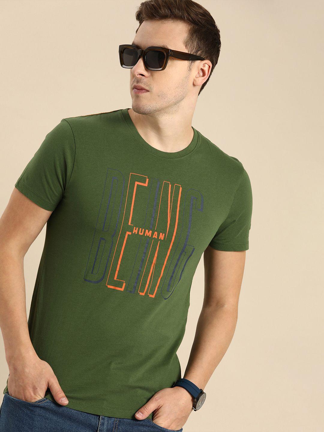 being-human-men-olive-green-brand-logo-printed-pure-cotton-t-shirt