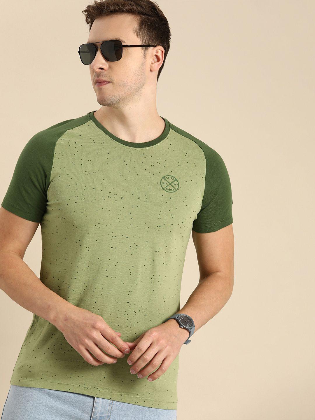 being-human-men-sage-green-and-dark-green-colourblocked-pure-cotton-t-shirt