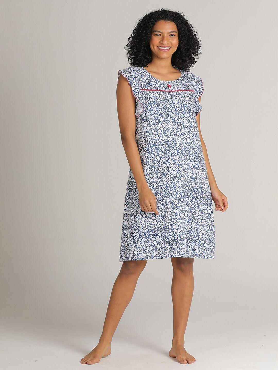 evolove-blue-&-white-loose-fit-printed-nightdress