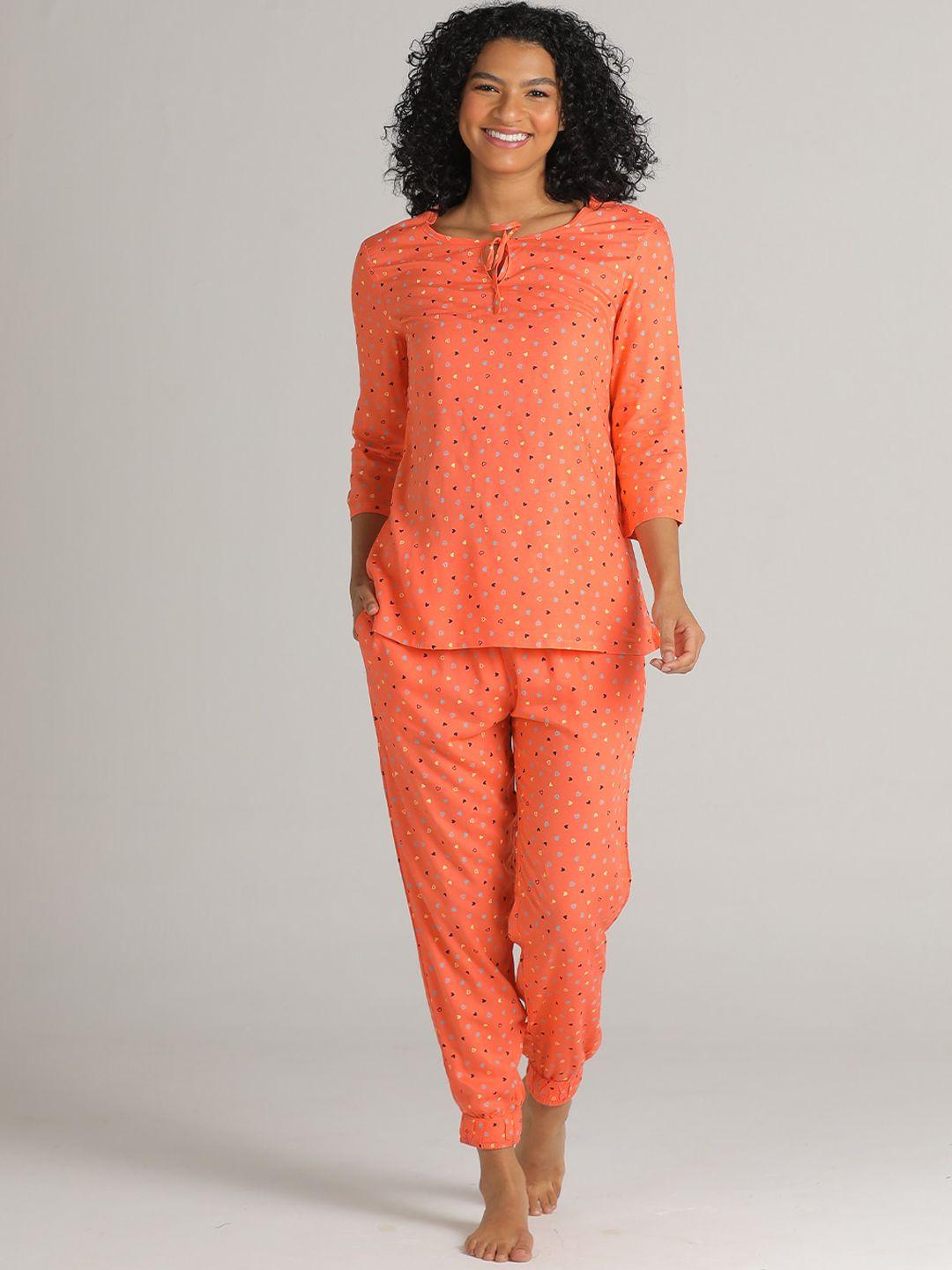 evolove-women-orange-&-blue-printed-night-suit