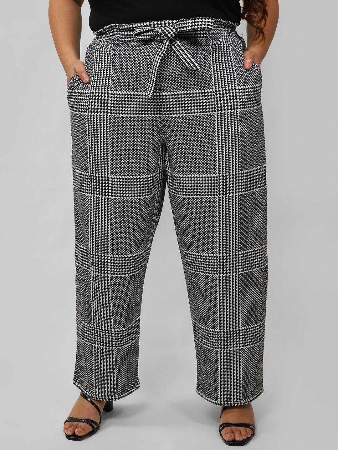 amydus-women-plus-size-grey-checked-trousers