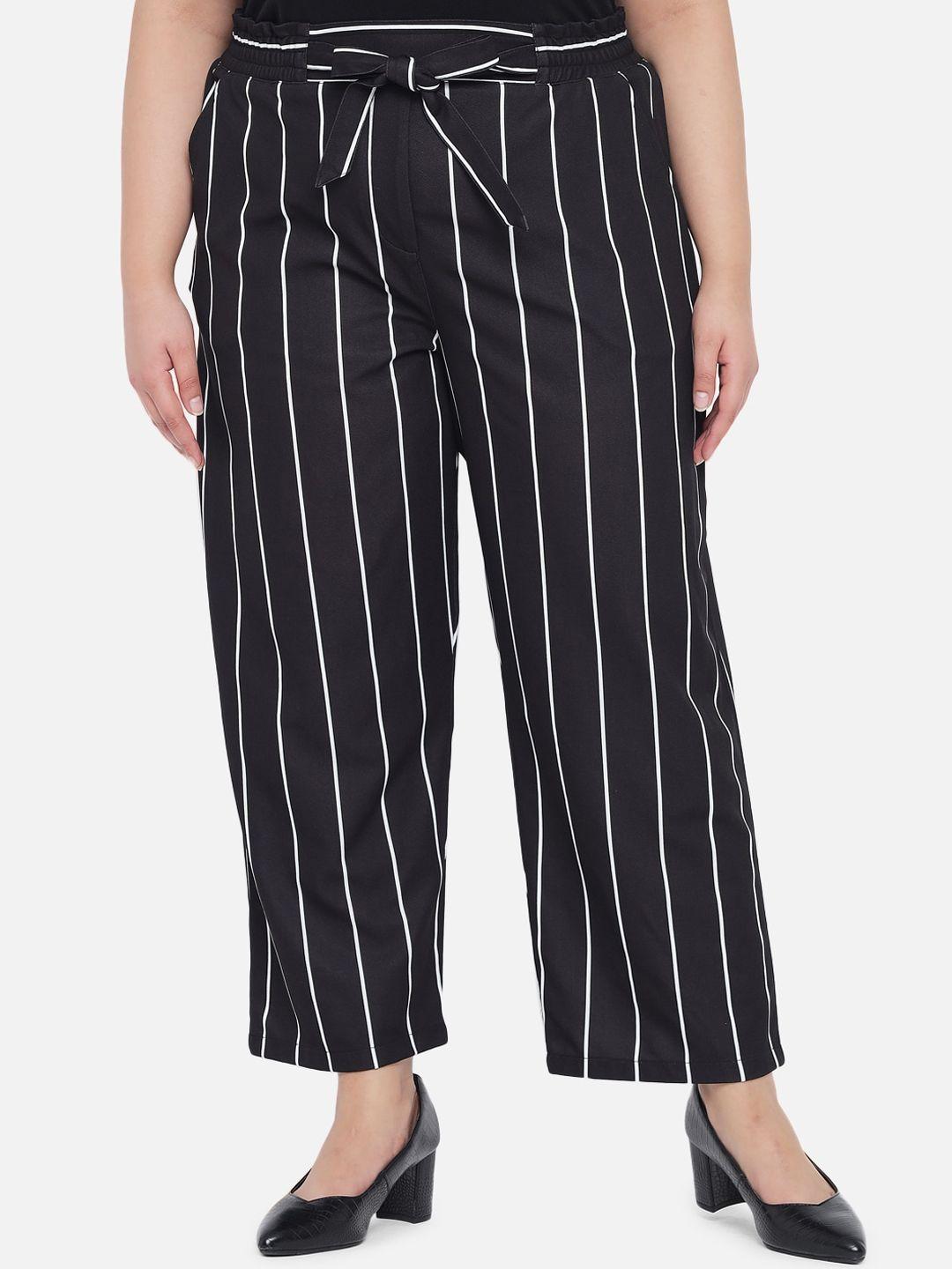 amydus-women-plus-size-black-&-white-striped-mid-rise-parallel-trousers