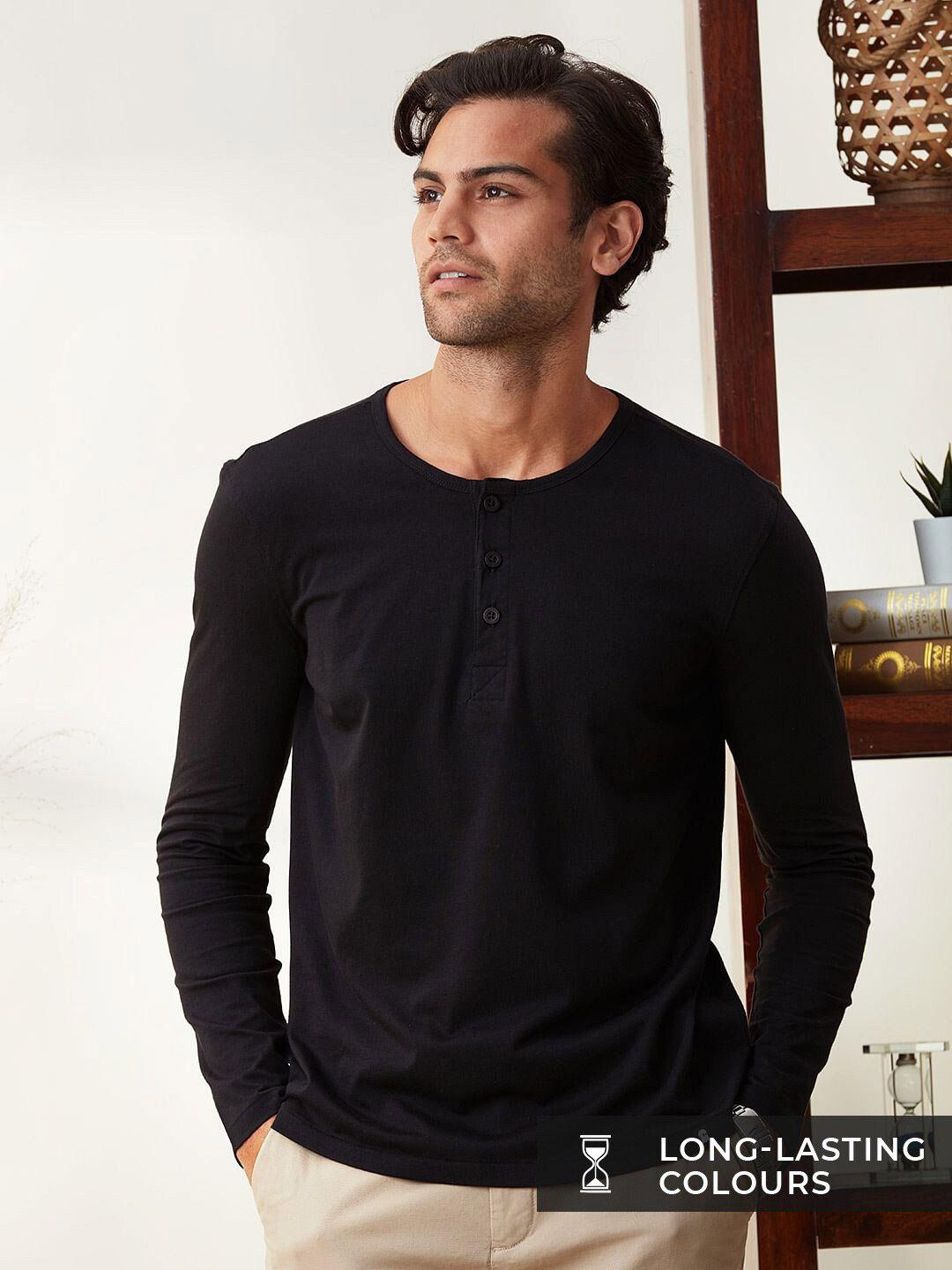 the-souled-store-men-black-henley-neck-regular-fit-cotton-t-shirt