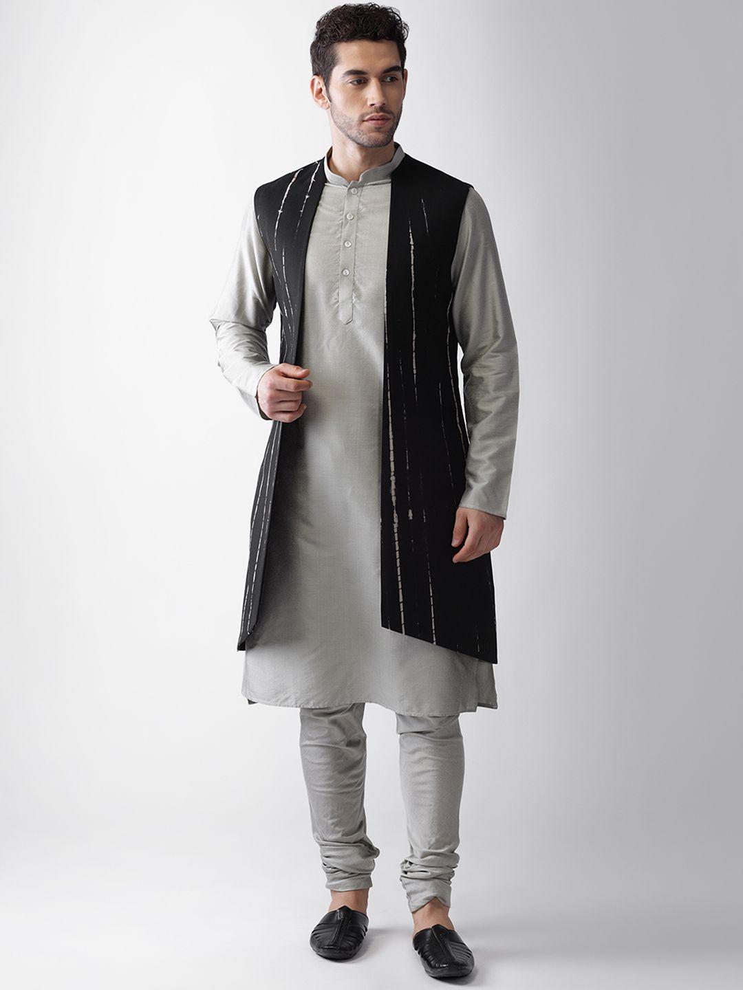 kisah-men-black-&-grey-solid-kurta-with-churidar-&-jacket