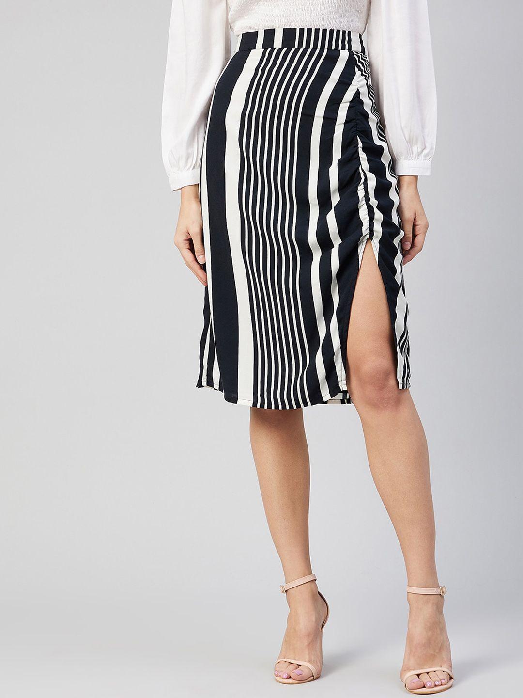 carlton-london-women-black-&-white-striped-straight-knee-length-skirt